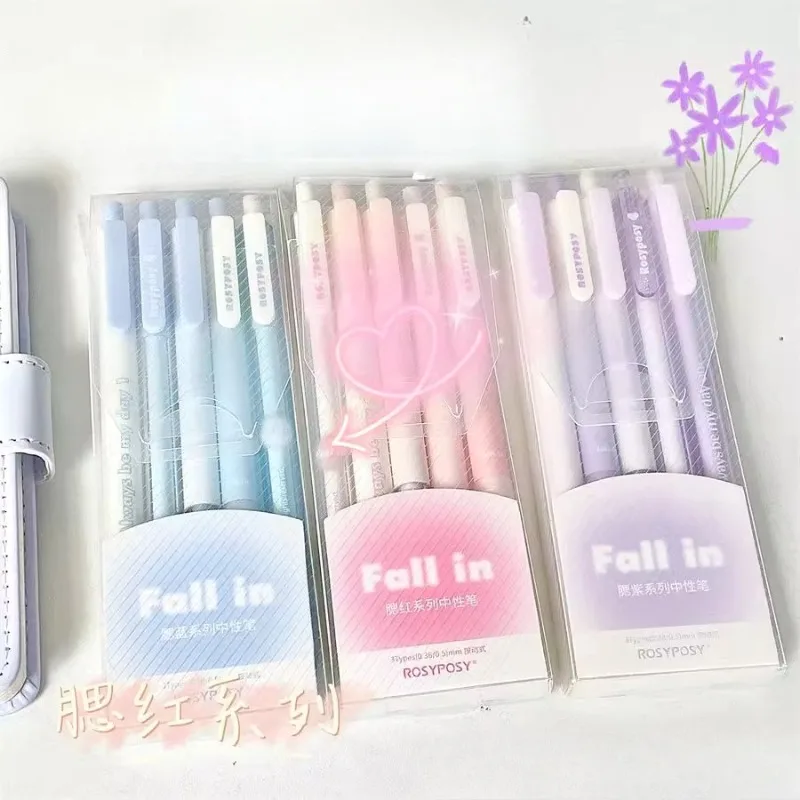 Bolígrafo de Gel de serie de colores degradados, bolígrafo de Gel de papelería de Color degradado a la moda, 0,5mm, negro, suministros de escritura para bolígrafo para álbum de recortes, 5 uds. - imagen 2