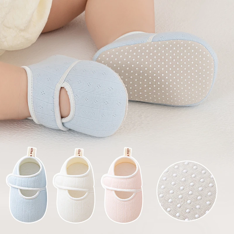 Zapatos de suelo antideslizantes para niños de 0 a 2 años, zapatos para caminar de suela blanda de algodón para bebés, bonitos zapatos de suelo de casa de Color sólido para primavera y verano