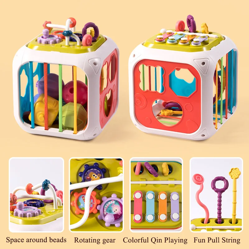 Bloques de formas coloridas, juego de clasificación, juguetes educativos de aprendizaje Montessori para bebés de 6 a 12 meses, juguetes sensoriales con cuerda, cubo de actividades - imagen 3