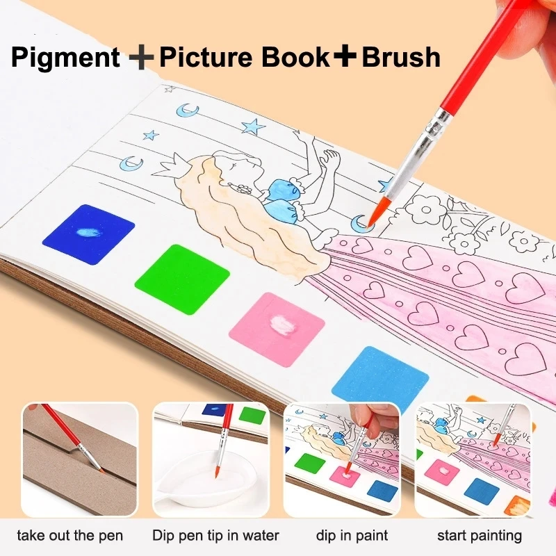 Libro de acuarela portátil con pincel para niños - imagen 3