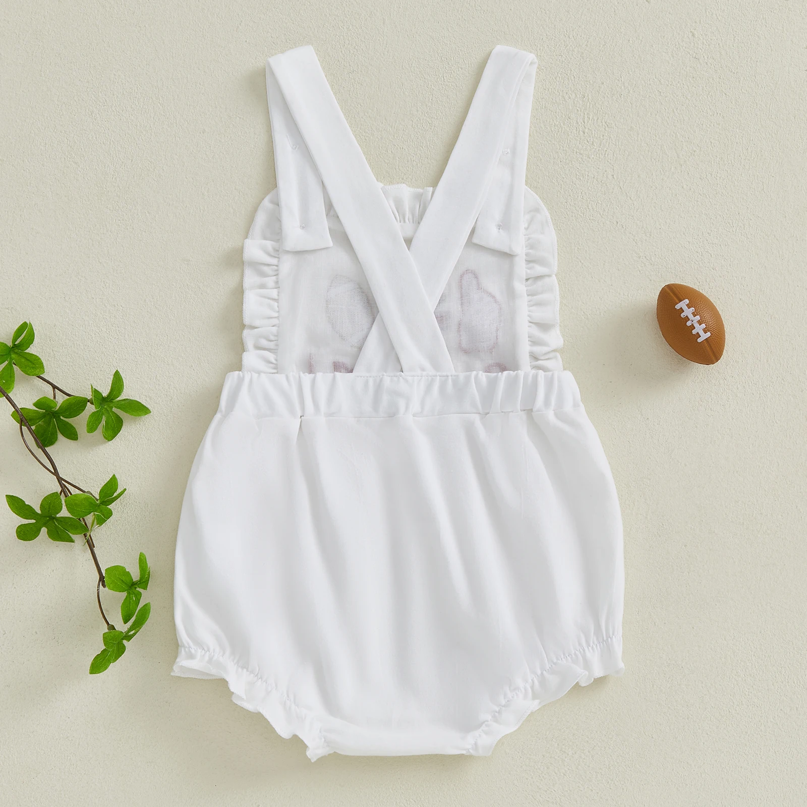 SUNSIOM 0-18 meses bebé niña verano mono general fútbol Bordado de letras sin mangas cuello cuadrado mono con volantes - imagen 2