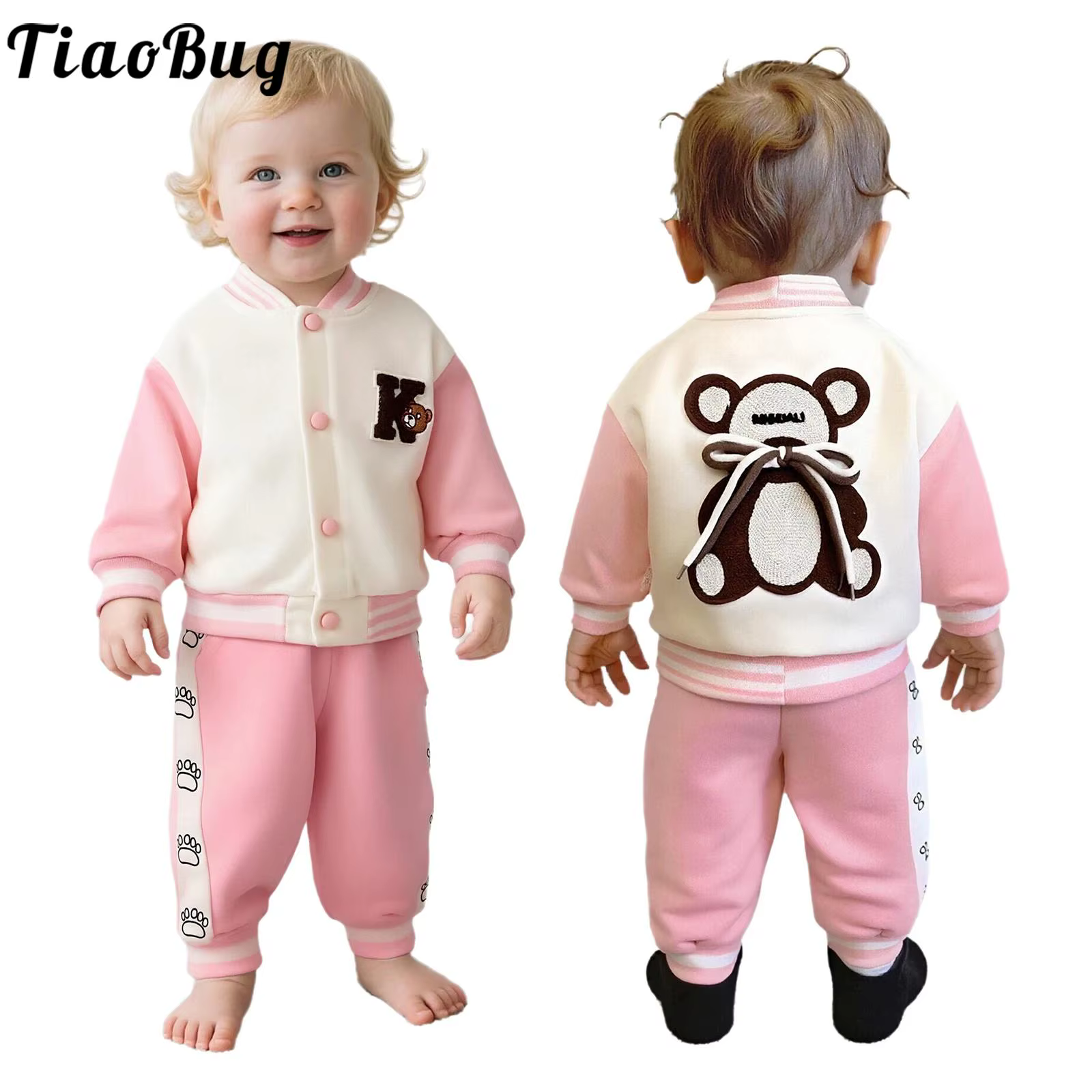 Conjunto chándal infantil oso bordado – Chaqueta béisbol primavera otoño