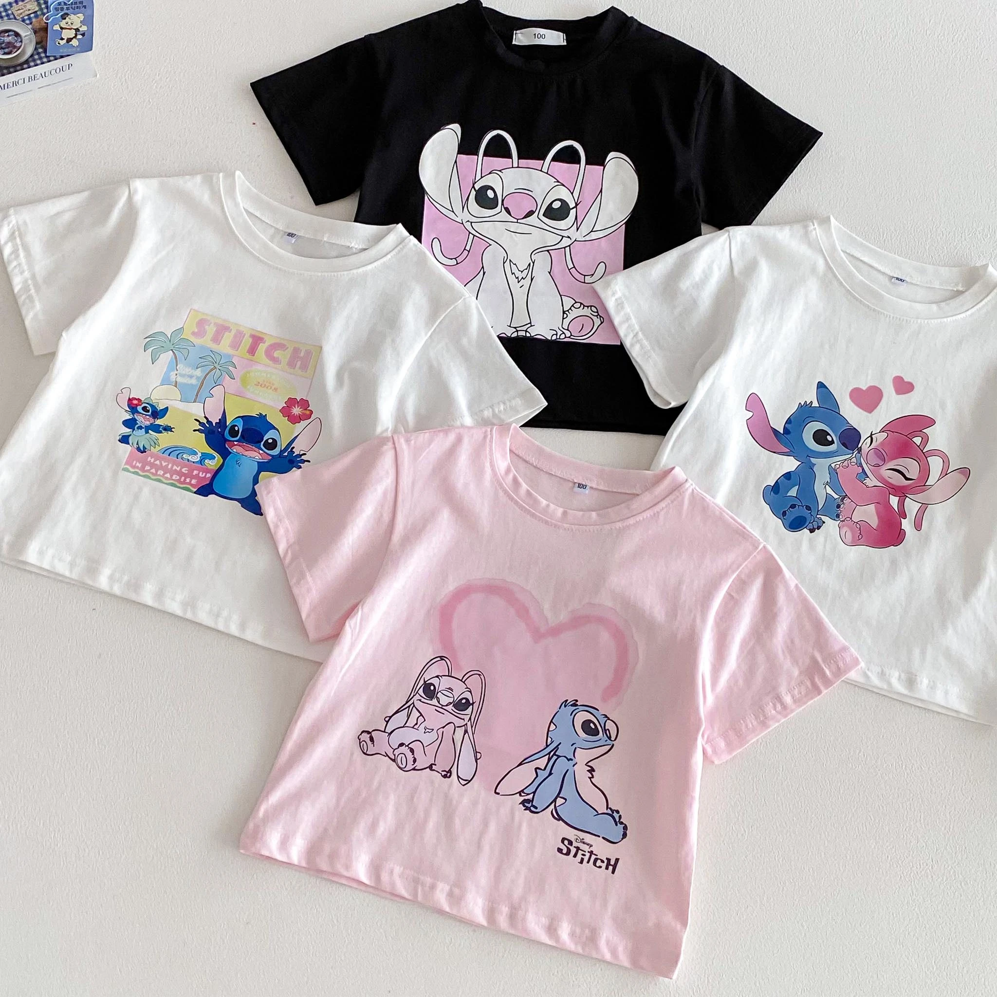 Camisetas de moda con patrón de puntada, ropa para niños, novedad de verano, camisetas de manga corta para niños, camisetas con cuello redondo de dibujos animados de 1 a 7 años - imagen 2