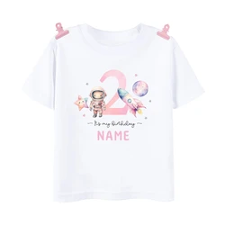 Camiseta de cumpleaños astronauta algodón para niñas 1-9 años