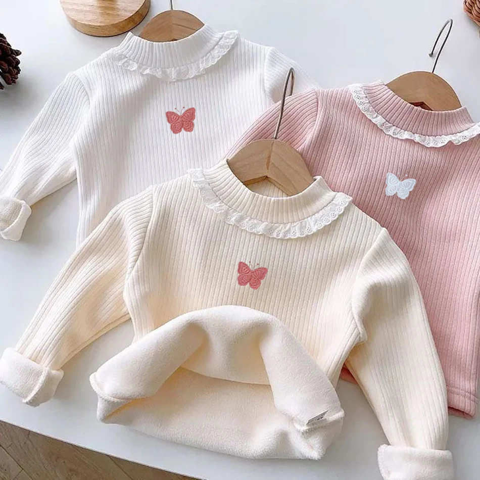 Camiseta invierno niña forro polar aplique mariposa manga larga - imagen 2
