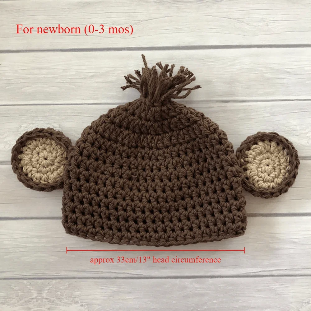 Gorro de mono para bebé con plátano, traje de fotografía para recién nacido, conjunto de cubierta de pañal, disfraz para niño y niña, pantalones de punto de ganchillo, sombrero, traje mameluco - imagen 5