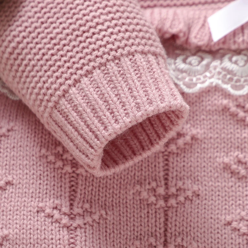 Pelele bebé niña de punto manga larga cuello redondo rosa primavera