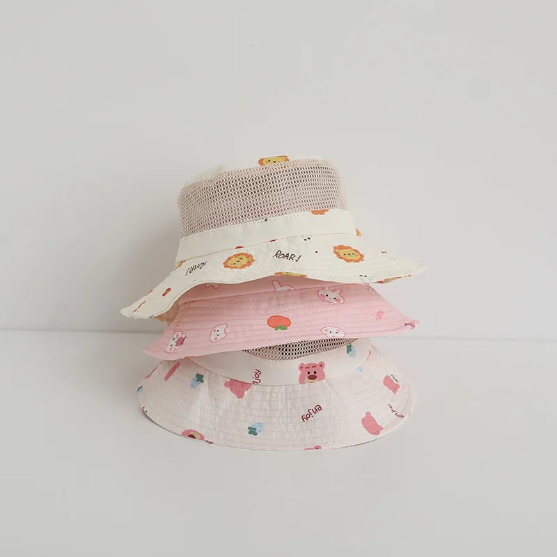 Sombrero de cubo para niños, novedad de verano, sombrero fino de malla para bebé, niño y niña, gorros de animales de dibujos animados bonitos, sombrero de pescador para niños al aire libre, gorra de pesca - imagen 3