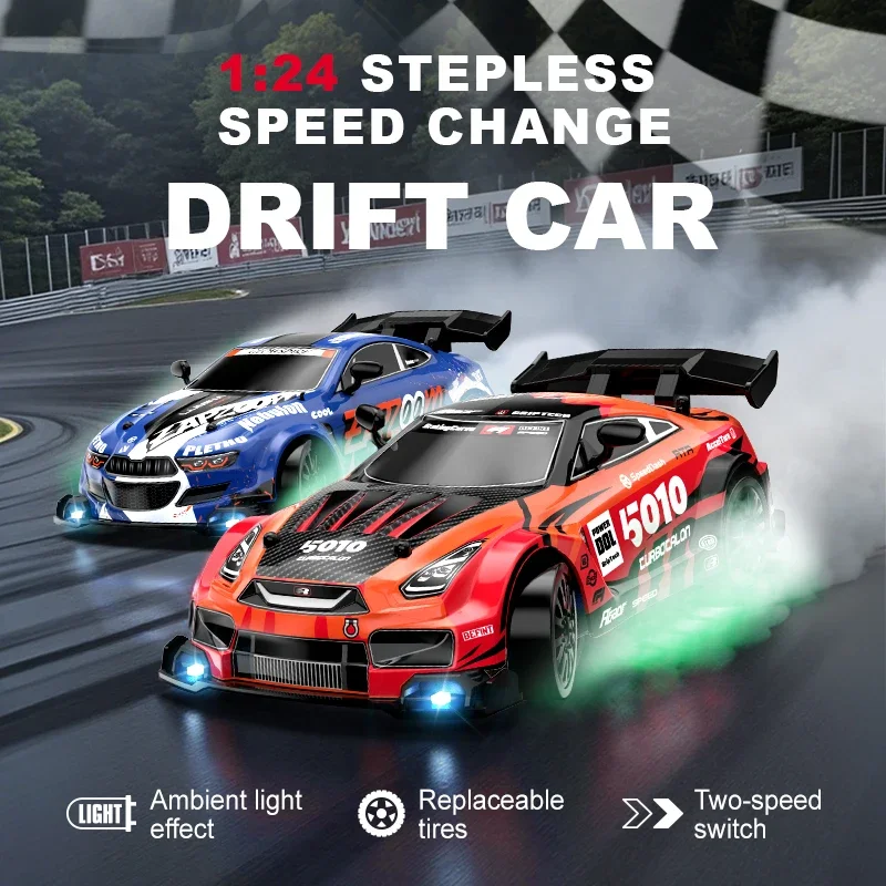 Vehículo de deriva Rc de alta velocidad para niños, coche de carreras con Control remoto Led de 4Wd, regalo, competición, coche de carreras, juguete, neumático reemplazable, 1/24 - imagen 2