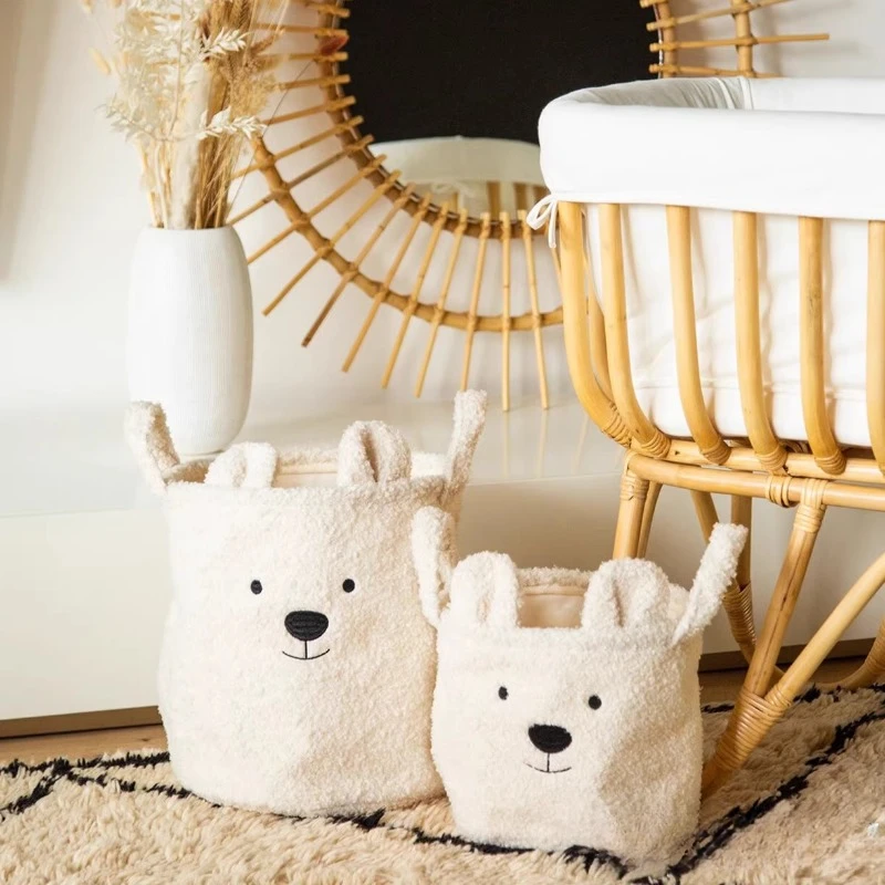 Cesta de almacenamiento de lona de lana de cordero, cesta de almacenamiento de juguetes y aperitivos, cesta de ropa sucia, bolsa de caché para madre y bebé - imagen 3