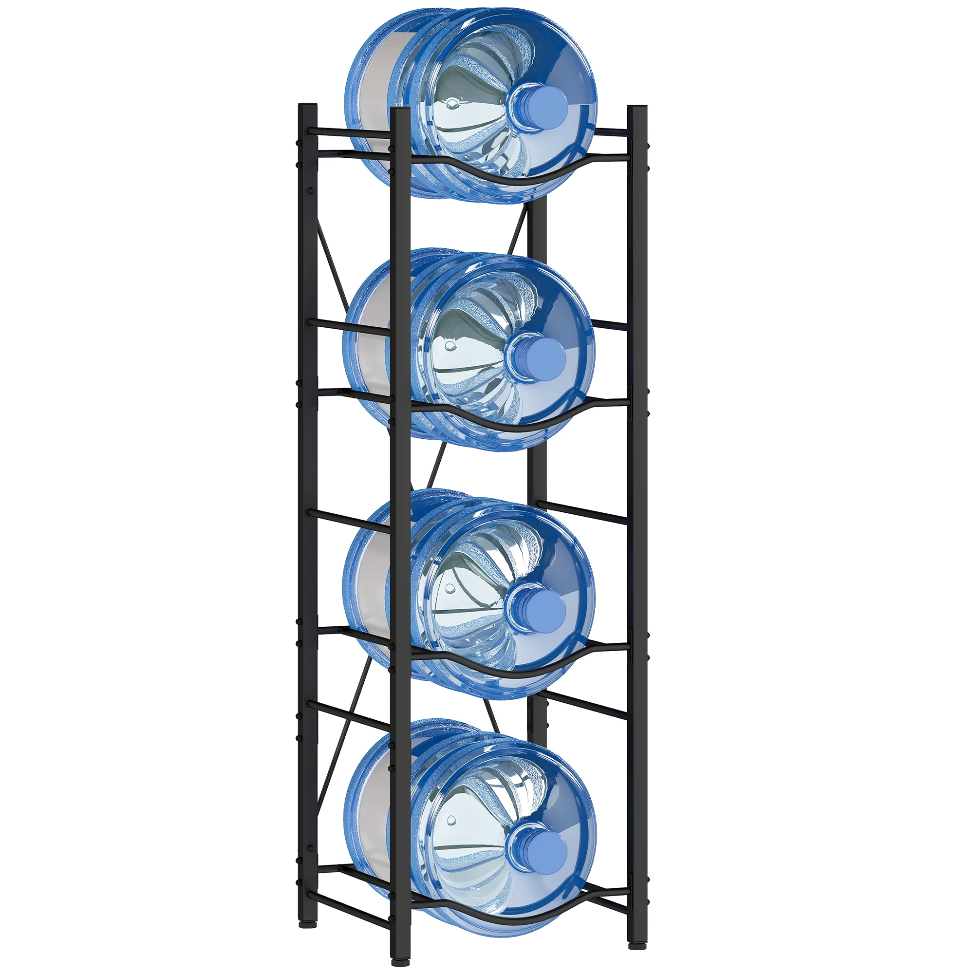 HOMCOM Soporte para Garrafones de Agua de 4 Niveles Estante de Almacenamiento para Botellas de Agua con Estructura de Metal Reforzada para Cocina Comedor Sala de Estar Negro