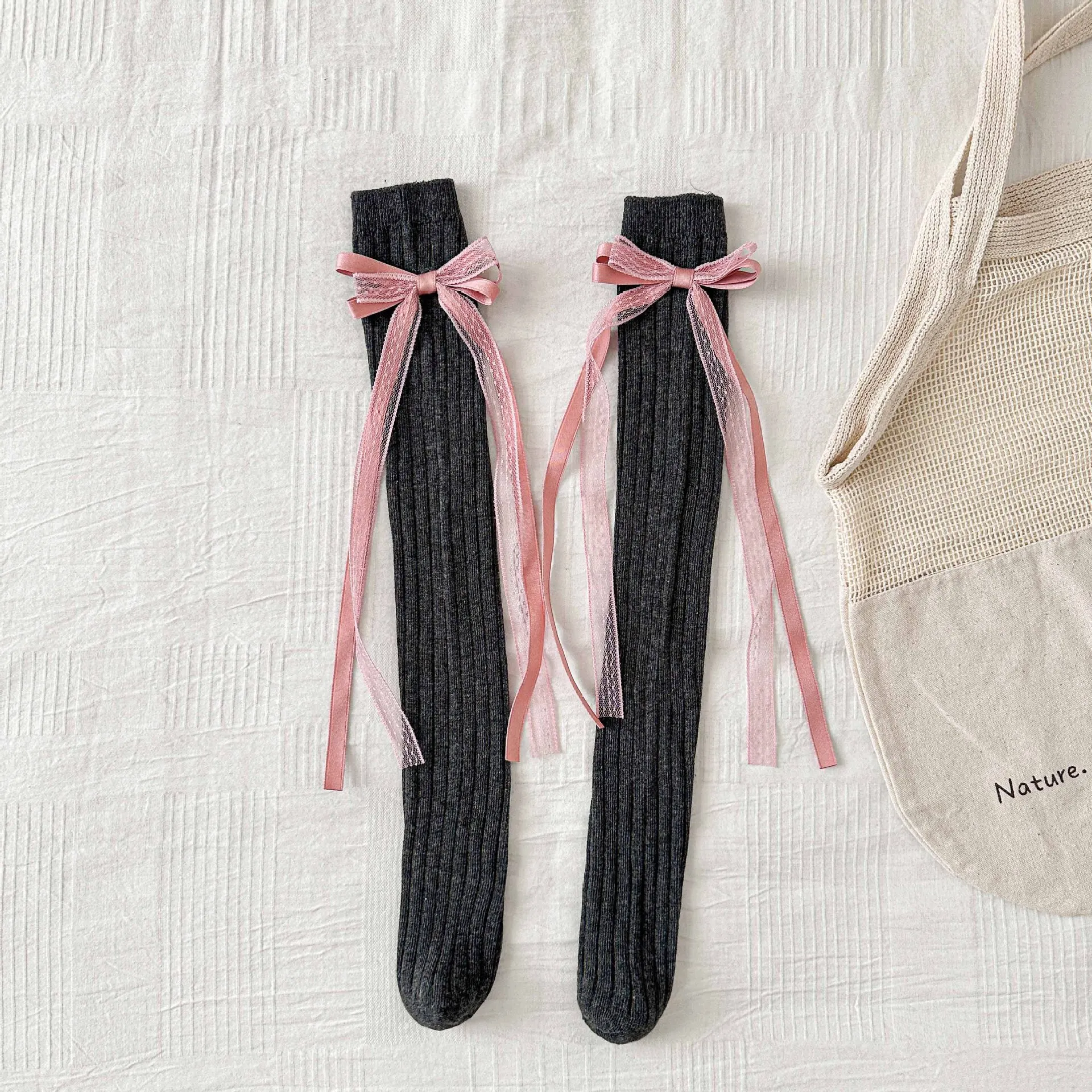 Calcetines largos con lazo para niñas – Algodón suave 100% - imagen 3