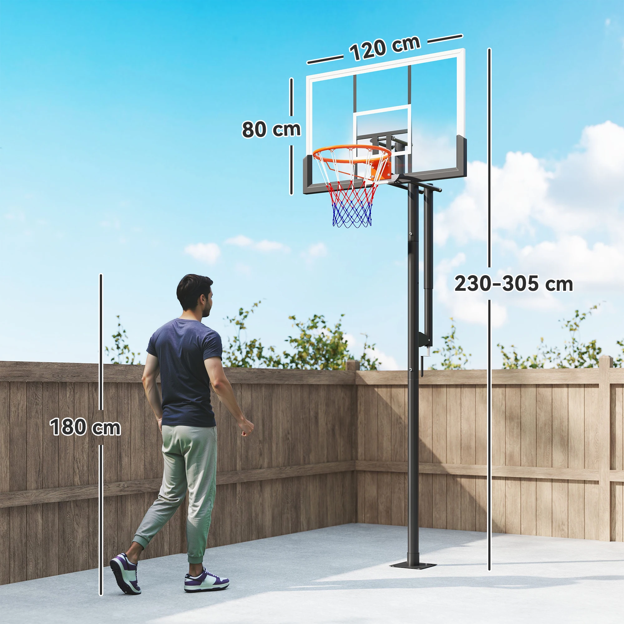 SPORTNOW Canasta de Baloncesto para Exterior, Altura Ajustable 230-305 cm, Canasta de Baloncesto con Soporte, Tablero Irrompible 120 cm, Aro Ø48 cm y Base Estable, para Adolescentes y Adultos, Negro - imagen 3