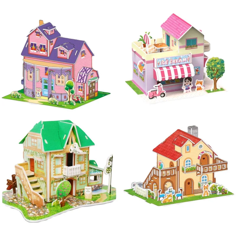 Rompecabezas tridimensional de dibujos animados para niños, juguetes DIY hechos a mano, tarjeta papel, modelo construcción Villa, decoración escritorio - imagen 3