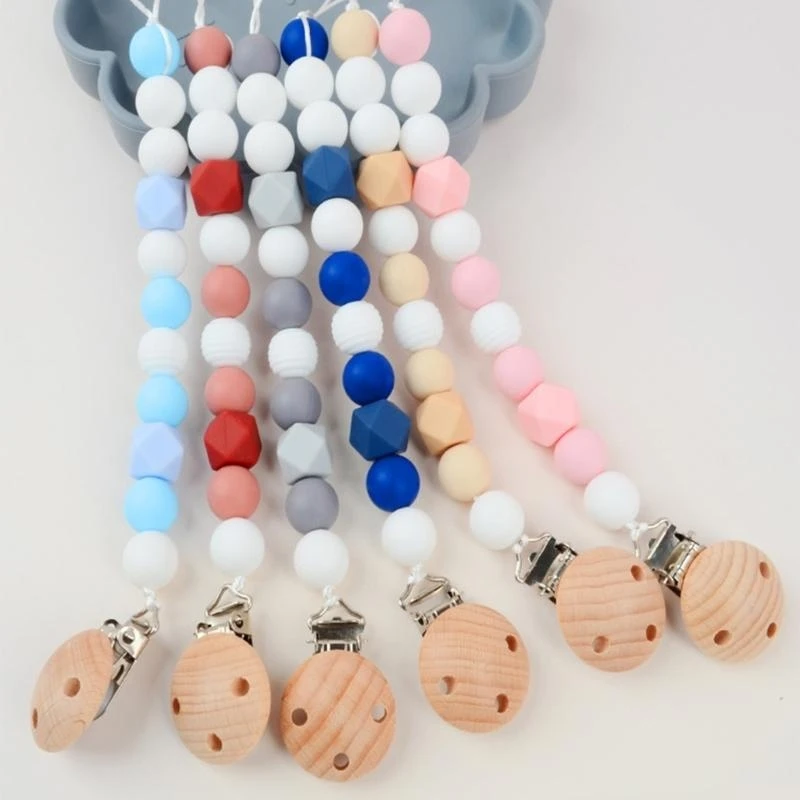 Cadena para chupete bebé M76C, juguete mordedor madera haya, cadena dentición hecha a mano para recién nacido - imagen 2
