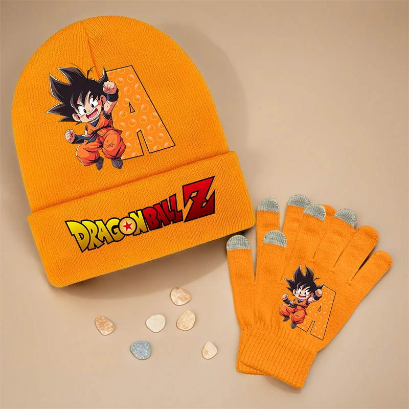 Dragon Ball Goku-gorro tejido de 56-58CM, guantes de 19CM para niños, gorro cálido con letras de dibujos animados, pantalla, regalo de cumpleaños para niños - imagen 2