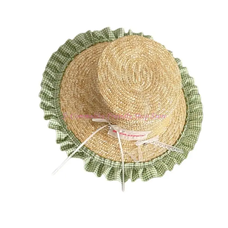 85AE Precioso sombrero único para niños, elegante sombrero cubo ajustable con borde con volantes y decoración lazo