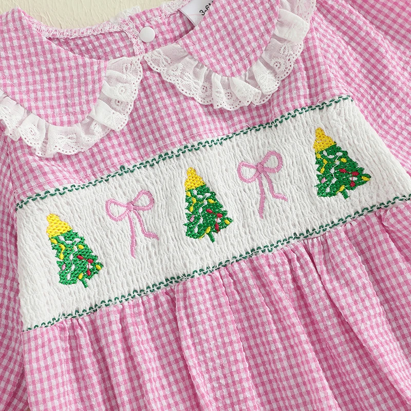 Pelele de primavera y otoño para niñas de 0 a 18 meses, mono con cuello de muñeca de manga larga con bordado de lazo y estampado a cuadros - imagen 4