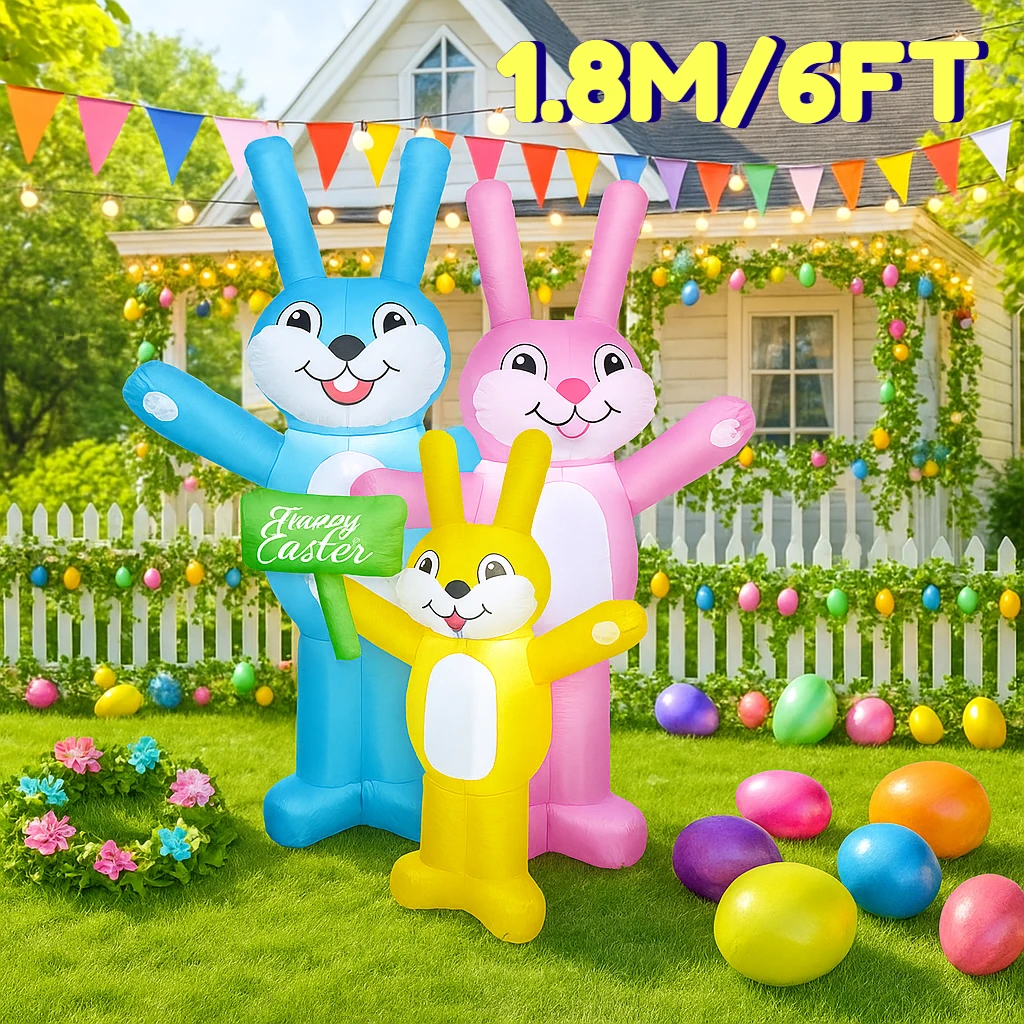 Decoración inflable de Pascua: 3 conejos LED para jardín - imagen 4