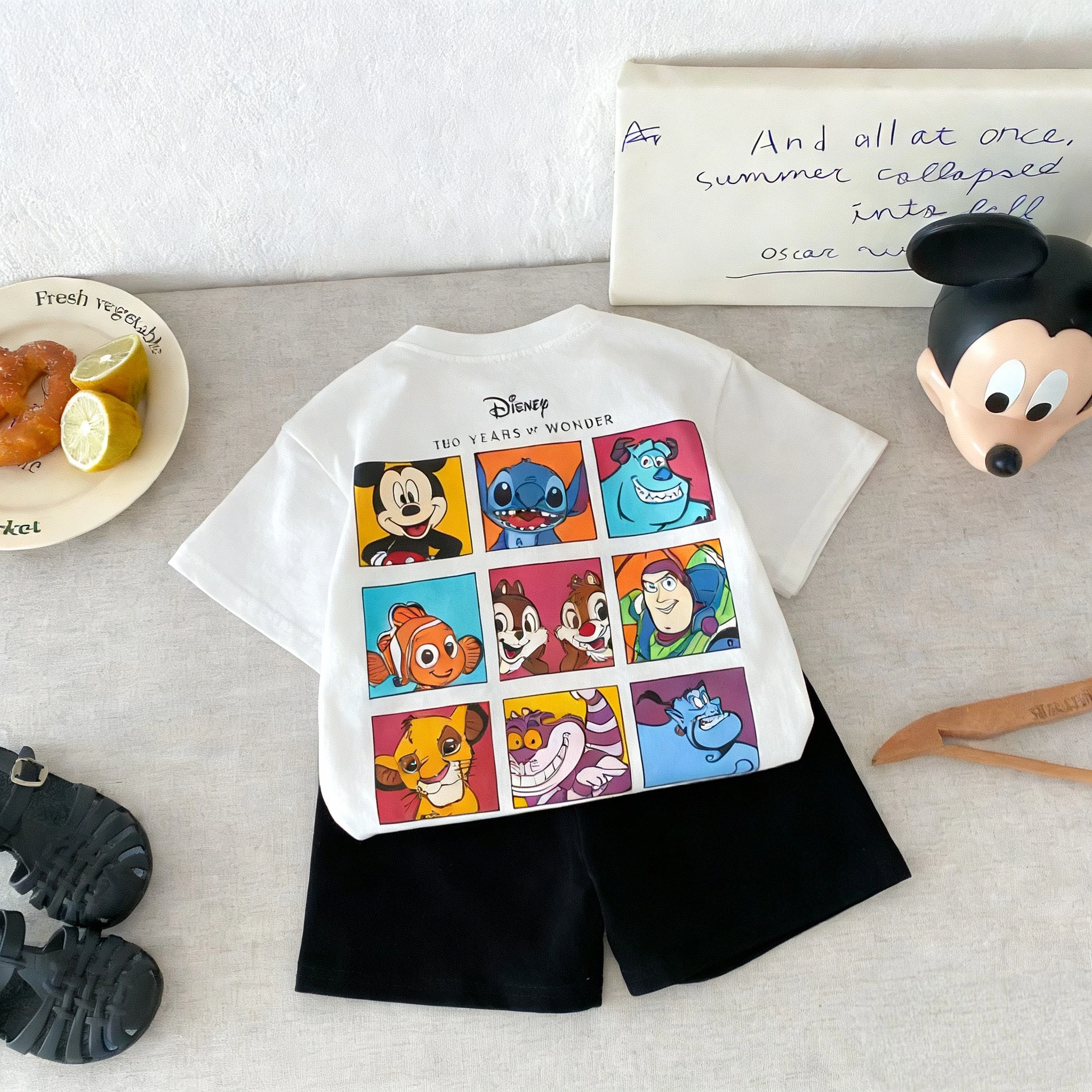 Camiseta estampada de Mickey, traje para niños, ropa de verano de dibujos animados de Disney, conjunto informal de 2 piezas, disfraz para niños, camisetas y pantalones cortos - imagen 2