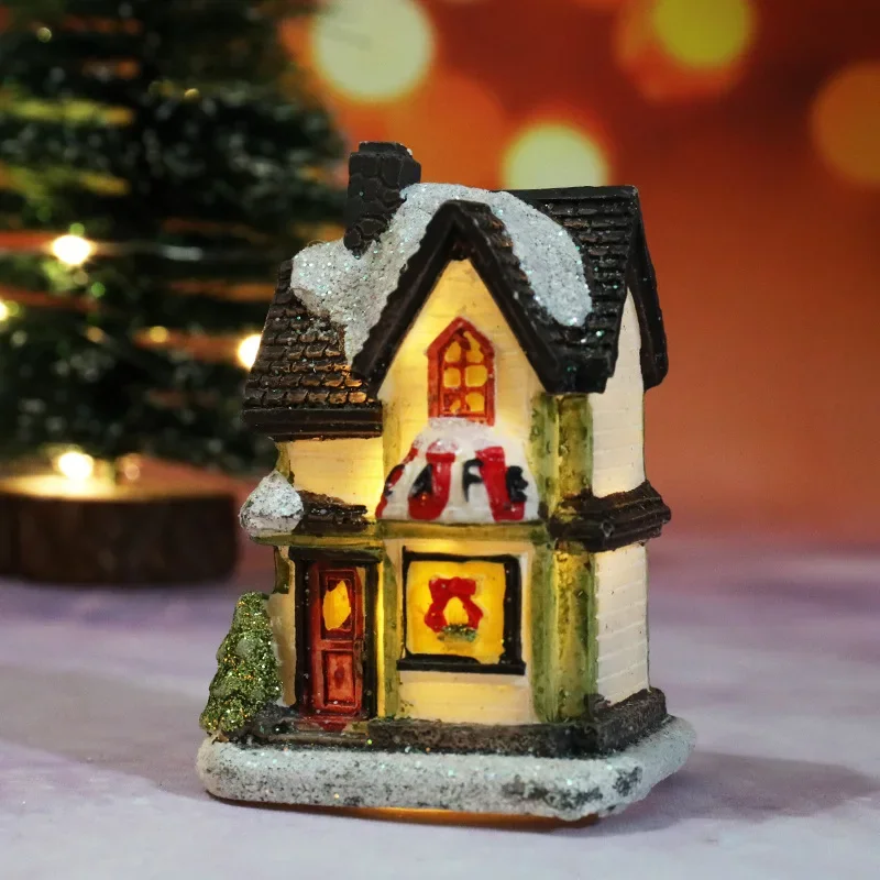 Decoración navideña para casa, luz LED, adornos duraderos de Navidad, Mini casa pequeña de resina, edificio de pueblo en miniatura para el hogar, regalo para niños - imagen 5