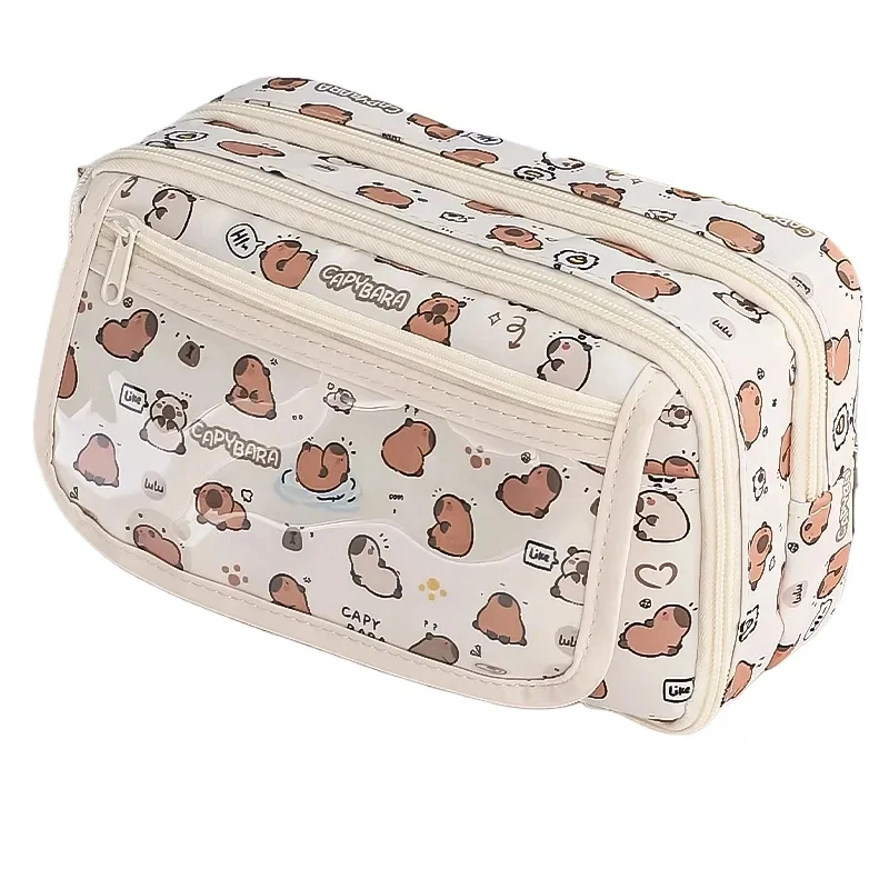 Estuche de lápices de capibara para estudiantes, bolsa de lápices creativa con pata de gato de dibujos animados de Anime, bolsa de almacenamiento de papelería de alta capacidad, 1 unidad - imagen 3