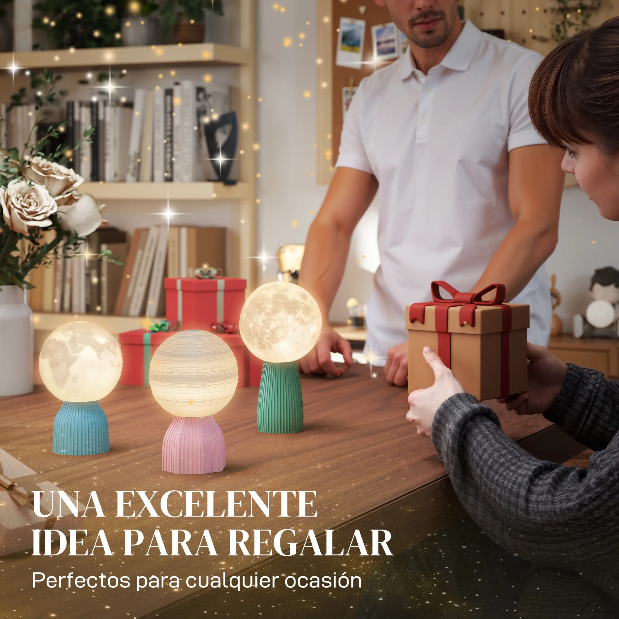 HOMCOM Juego de 3 Lámparas de Mesita de Noche 3D Lámparas de Mesa con 3 Colores Brillo Ajustable en 10 Niveles Conexión USB para Hogar Oficina Dormitorio Blanco - imagen 5