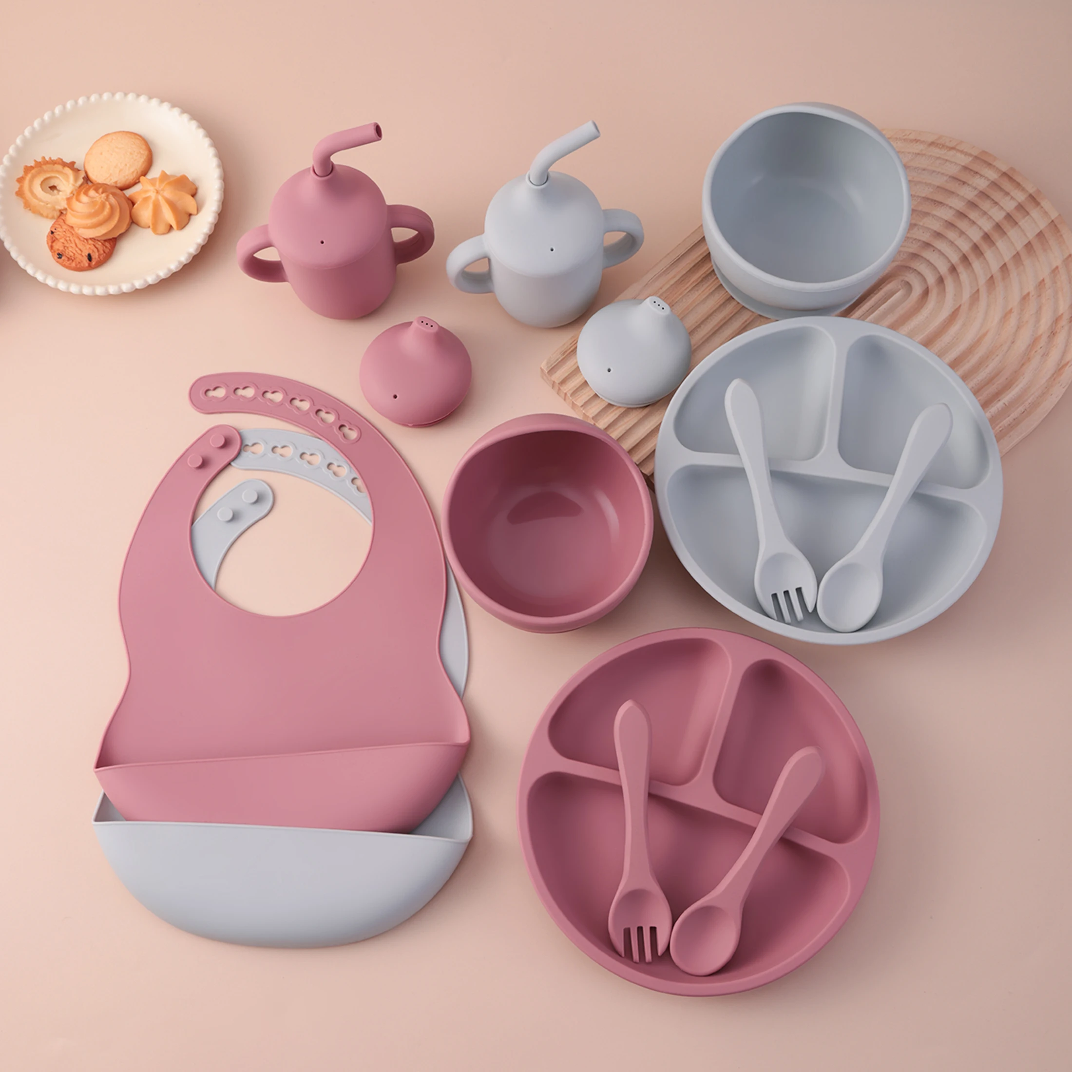 Juego de alimentación de silicona para niños, 6 uds., platos divididos, taza para sorber, cubiertos para comer, cuenco de succión fuerte, juego de vajilla sin BPA - imagen 2
