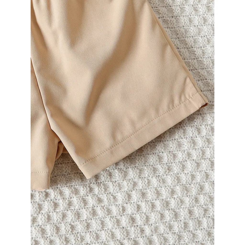 Disfraz para niño pequeño, Top de manga corta con lazo de solapa y lunares, pantalones cortos de color caqui, conjunto de ropa de 2 uds para niño de 0 a 3 años - imagen 3