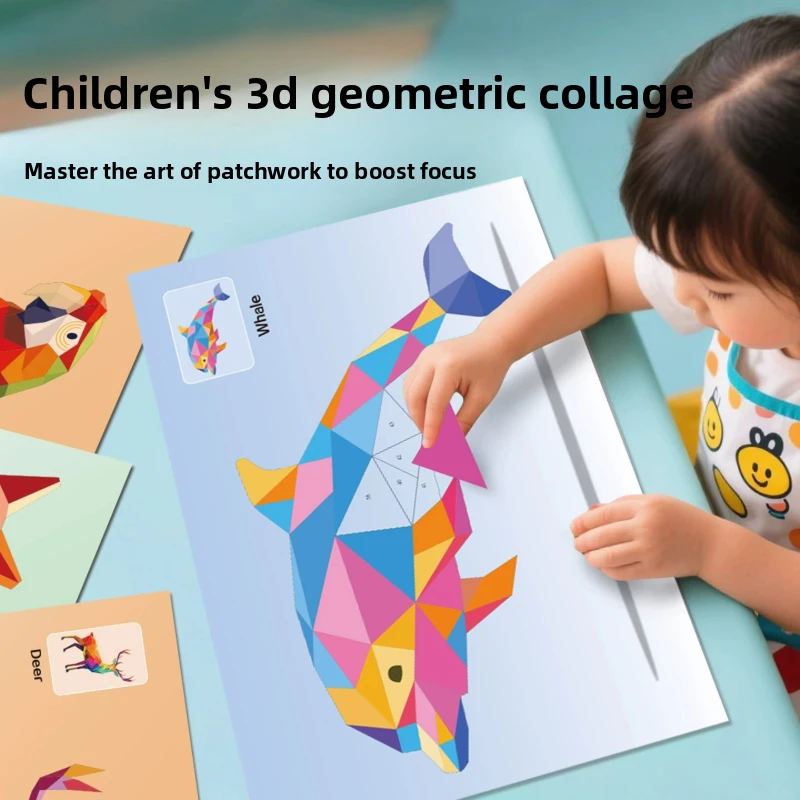 Libro pegatinas geométricas 3D animales – Juguete educativo niños