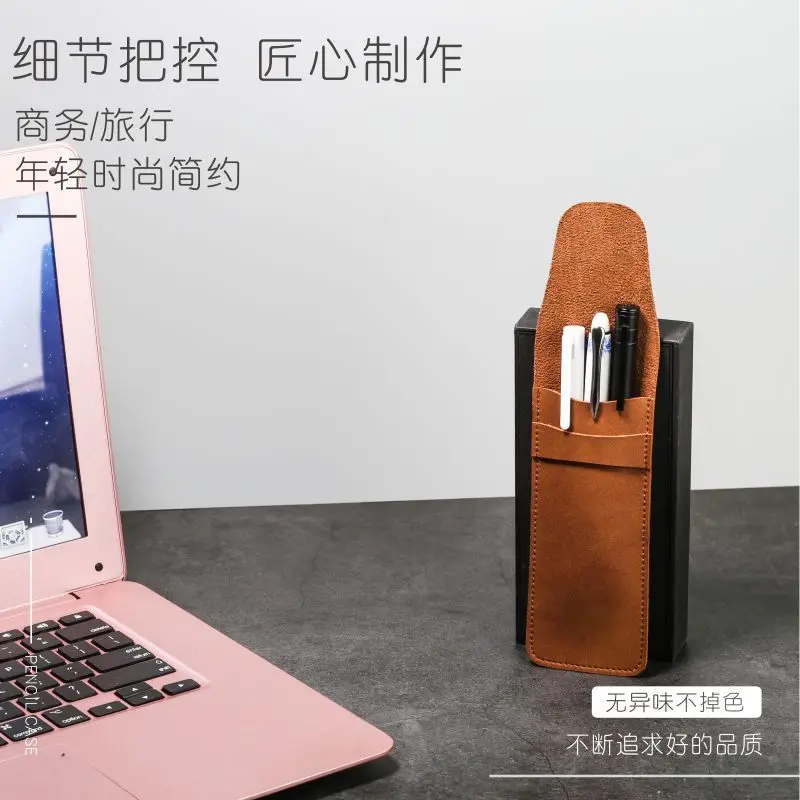 Estuche de cuero Vintage para bolígrafos, minibolso organizador de papelería para estudiantes, oficina, mujeres, hombres, viajes de negocios - imagen 3