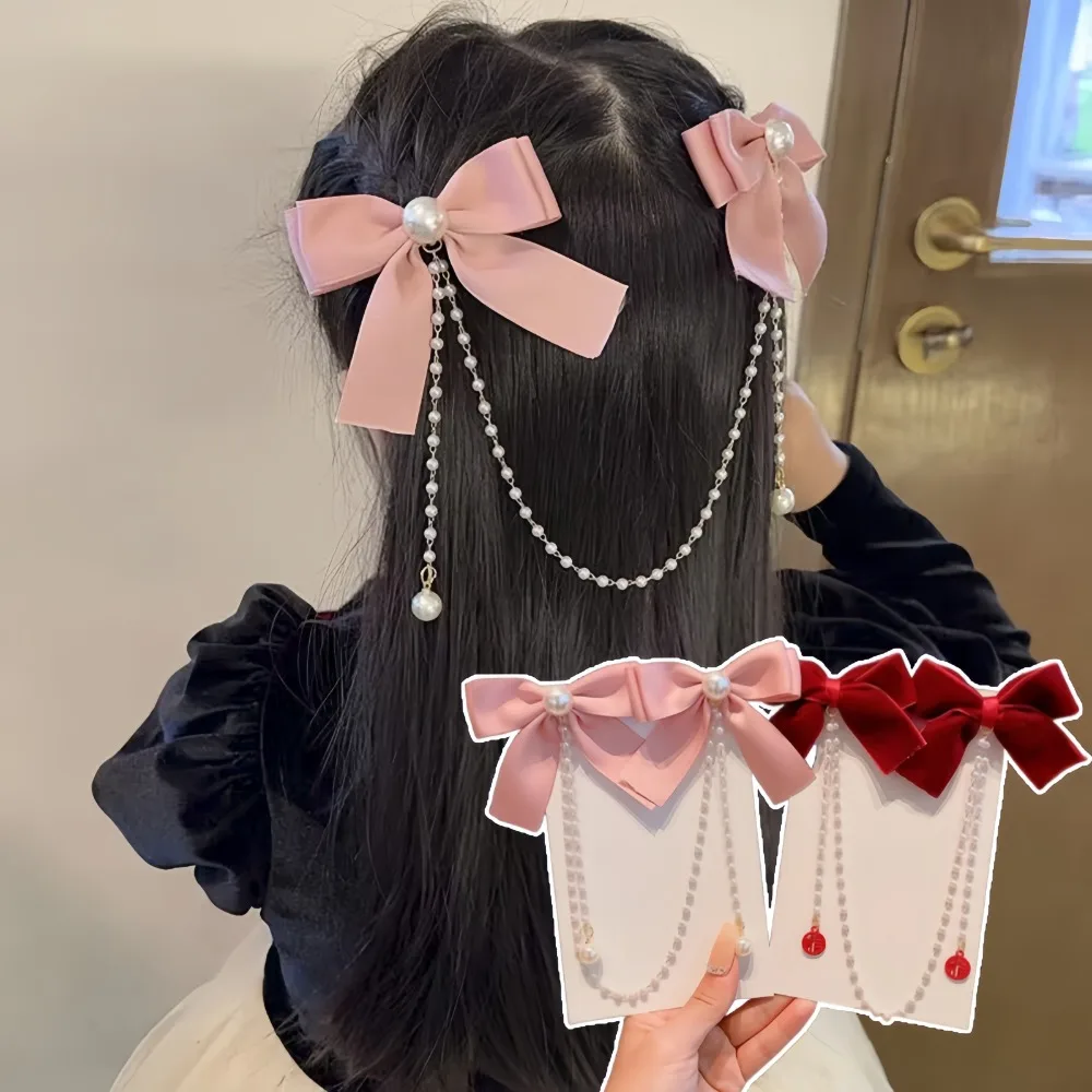 Horquillas lazo princesa con perlas rosas para niña - imagen 3