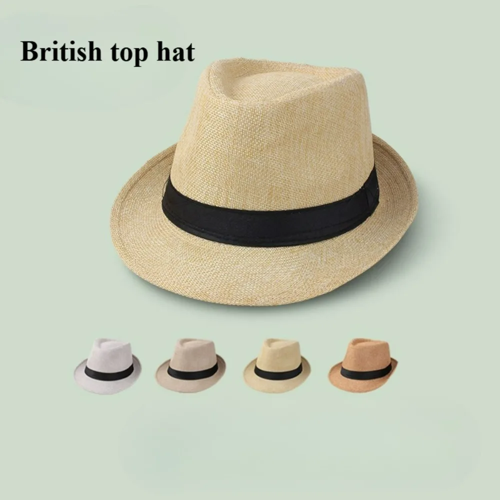Sombrero de jazz, sombrero de copa de color sólido de lino de estilo británico, sombrero de sol estilo pareja con borde enrollado para hombres y mujeres