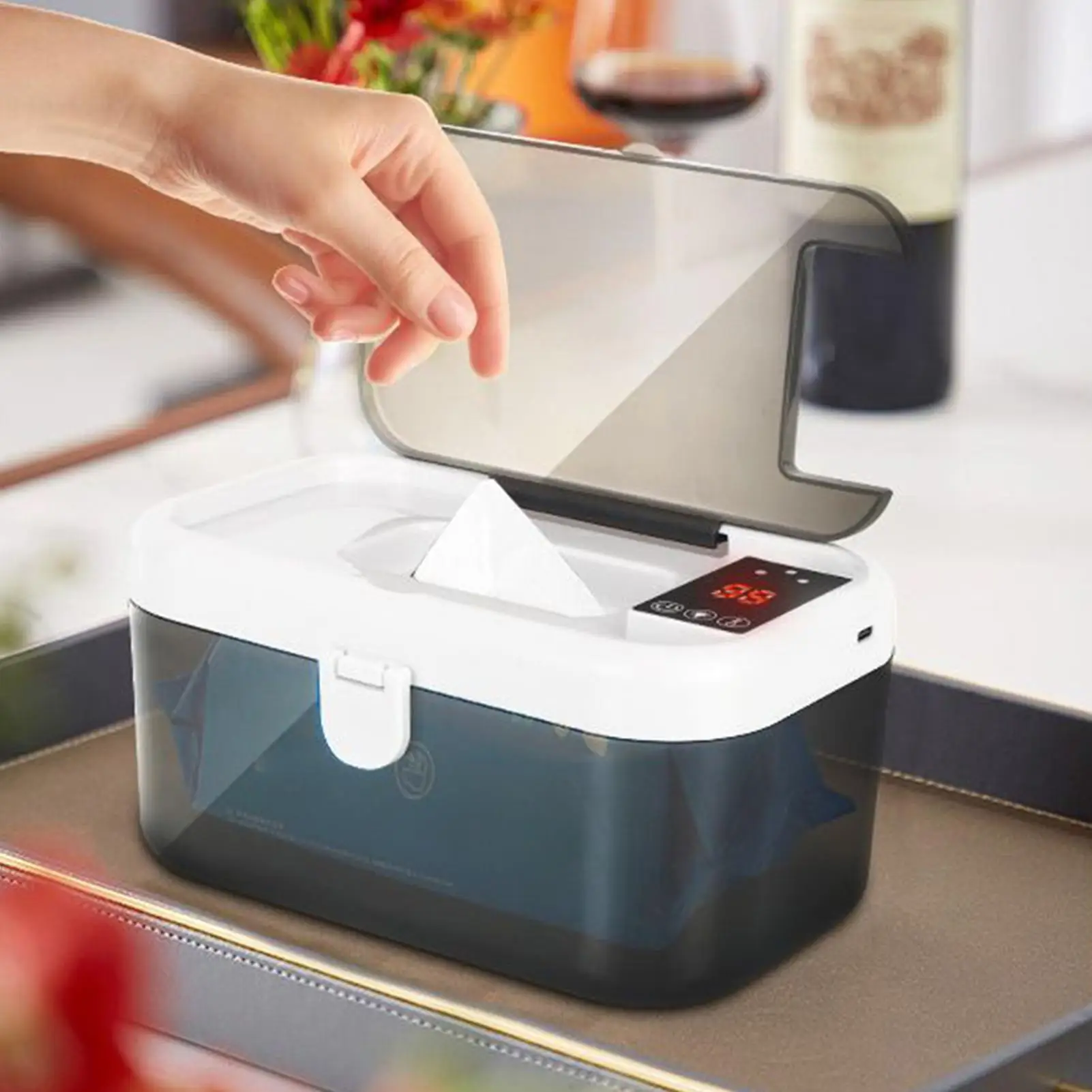 Calentador de toallitas para bebé, calentador y dispensador de toallitas para pañales con luces, carga USB, suministros para bebés para acampar, viajar en coche, viajes por carretera - imagen 3