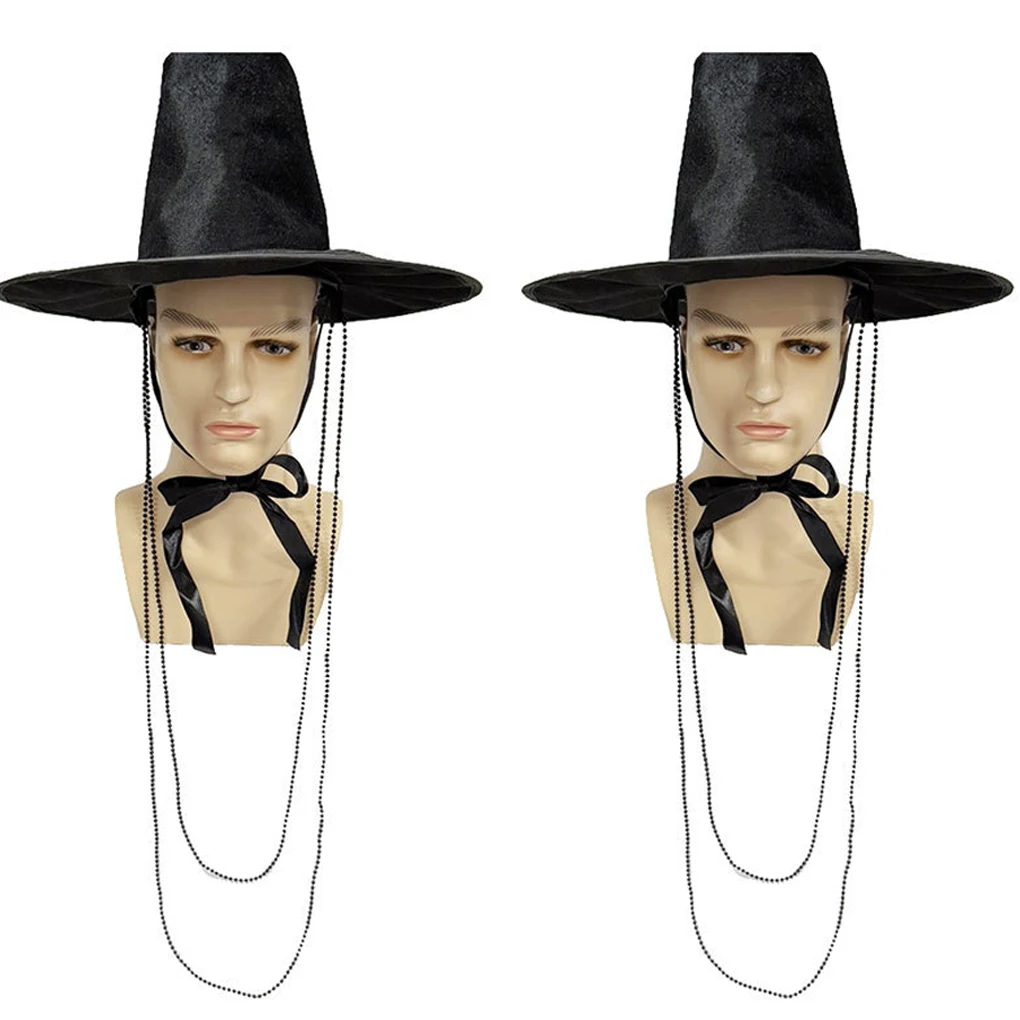 Sombrero de Cosplay de Anime, sombrero de juego de rol, sombrero tradicional coreano de la dinastía Ming, sombrero plano para hombres, ala ancha, protección Uv, gorra negra Sta