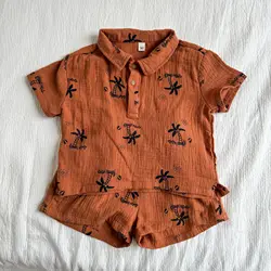 Conjunto verano 2026 niños camiseta con pantalón corto lino y algodón