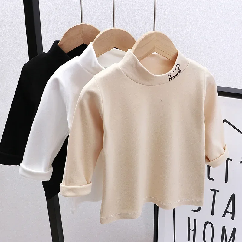 Camiseta cálida de lana con cuello alto para niños y niñas, camisas de manga larga para otoño e invierno, ropa