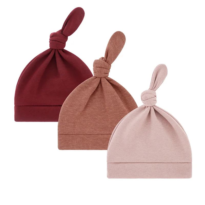 Gorro bebé algodón liso con anudito para recién nacidos - imagen 3