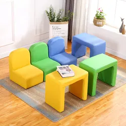 Sofá infantil de piel sintética con mesa lectora moderna para niños