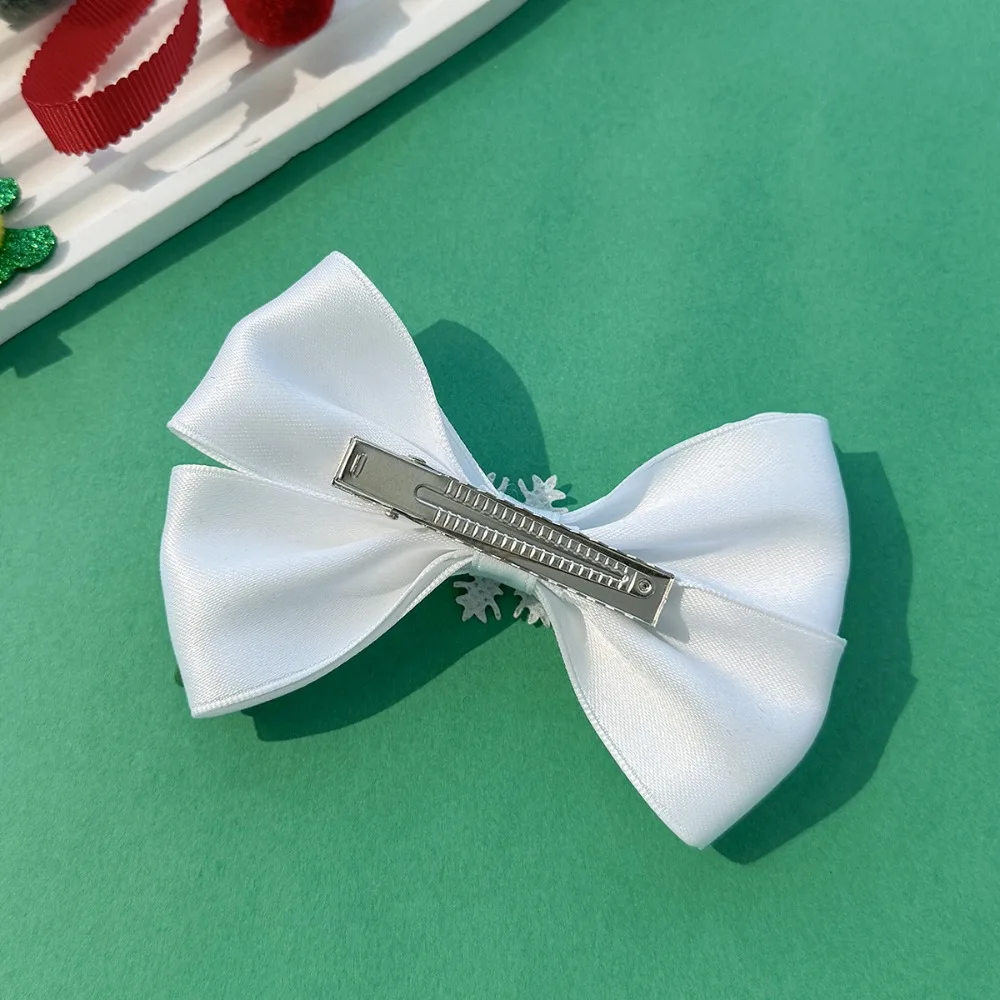 Pinzas para el pelo con lazo navideño, pasadores de árbol de Navidad con copos de nieve de Papá Noel, pinzas para el pelo de Navidad, regalos de fiesta, accesorios para el cabello para niñas - imagen 3