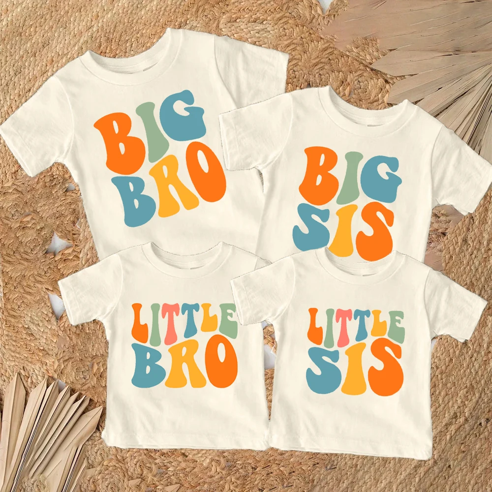 Camiseta a juego con estampado de Big Bro Sis Little Bro Sis para niños y niñas, ropa para hermanos, Tops para niños, camisetas Retro para niños