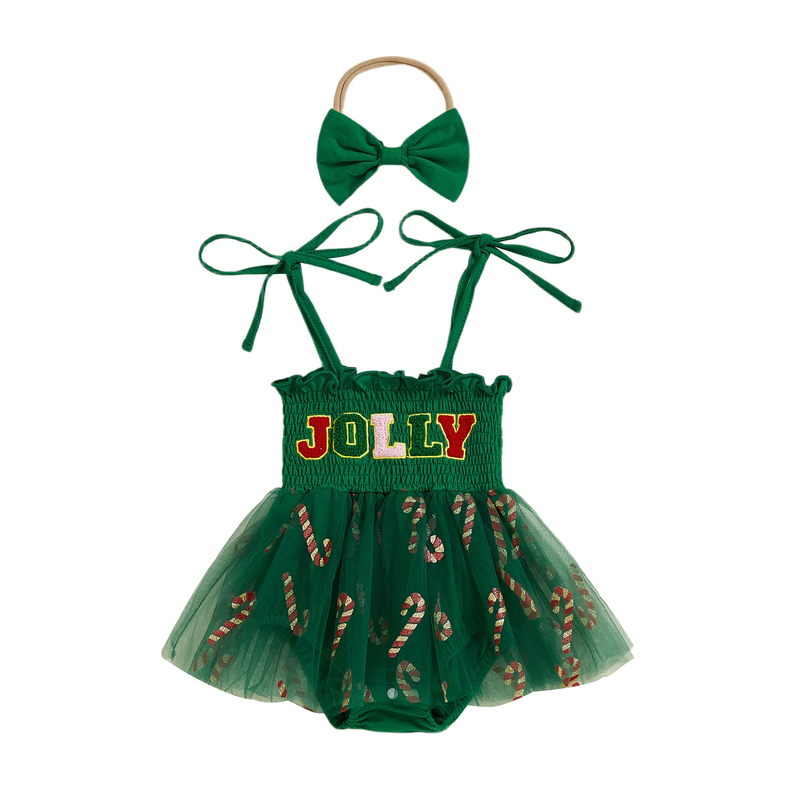 Traje de Navidad sin mangas para niña – Bordado y diadema incluida