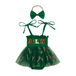 Traje de Navidad sin mangas para niña – Bordado y diadema incluida