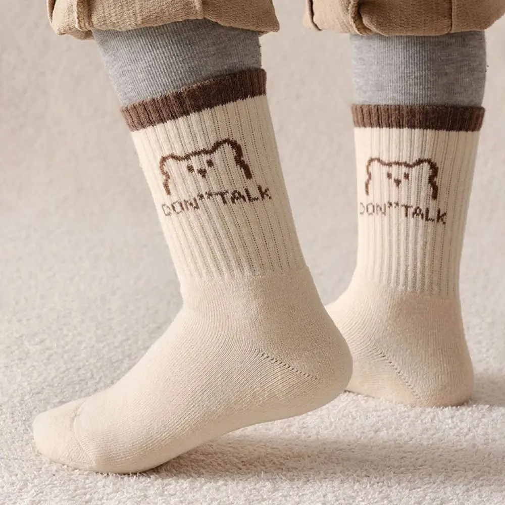 Calcetines térmicos Kawaii de oso de dibujos animados para niños, calcetines cálidos con forro de Terry grueso, calcetines acogedores transpirables cálidos de invierno a media tripulación - imagen 3