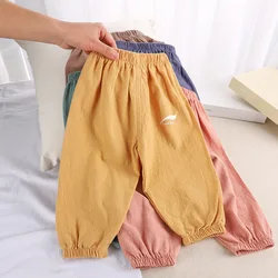 Pantalones antimosquitos para niños, bombachos de aire acondicionado para bebés, pantalones de algodón y lino para niños y niñas, nuevo, verano, KF796