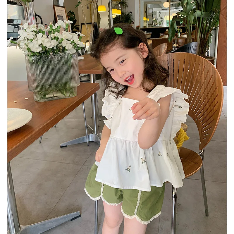 Milangel-Conjunto de ropa con bordado Floral para niñas, camiseta y pantalones cortos, ropa de verano - imagen 4