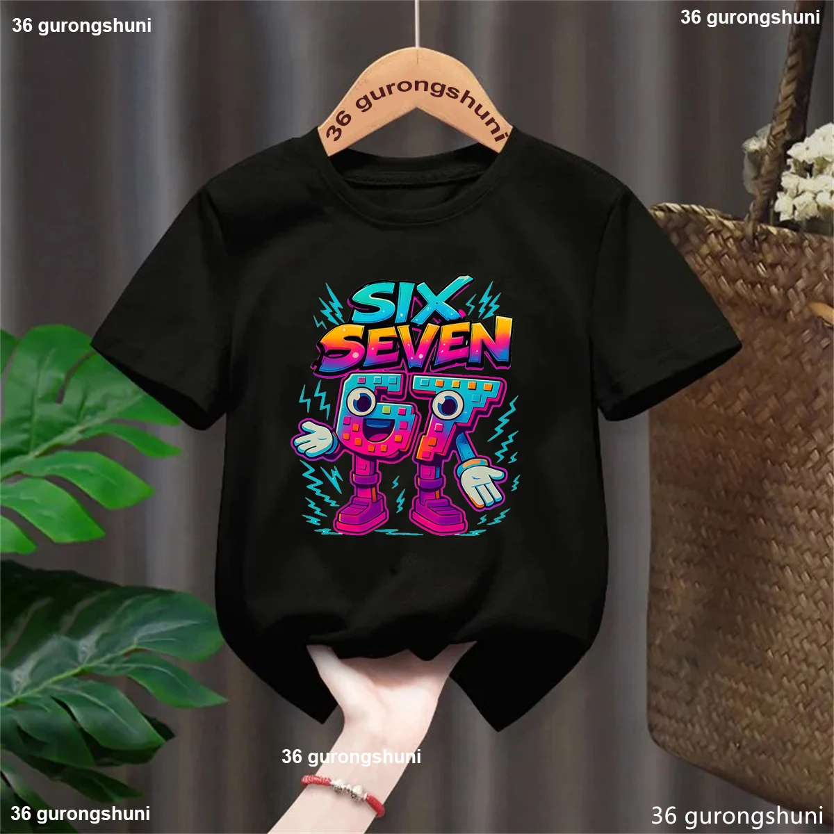 Camiseta colorida italiana Brainrot 67 Six Seven Meme estampada para niñas/niño, ropa divertida para niños, camisetas de manga corta a la moda