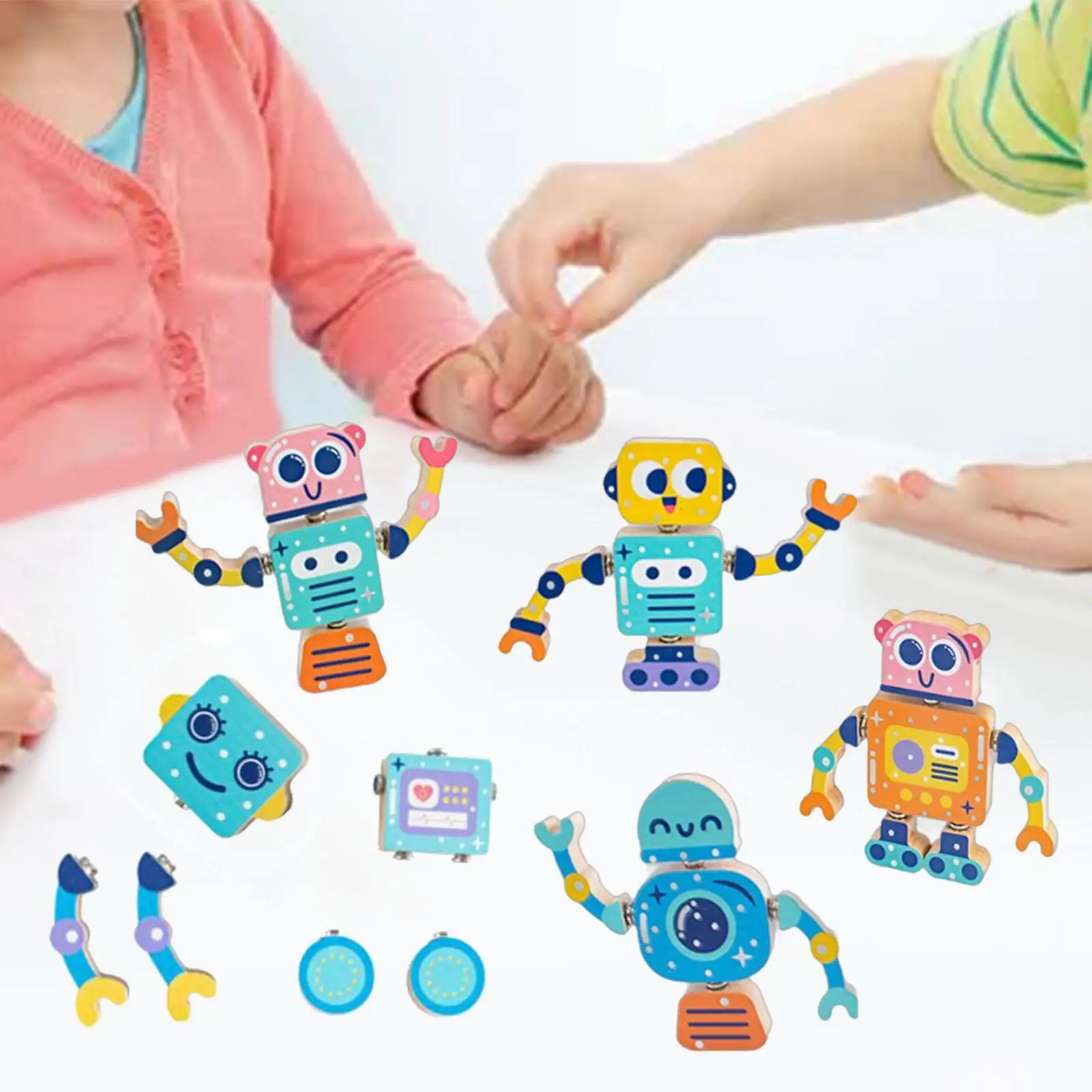 5Pcs Wooden Robots Cognitive Development Presents Sorting and Stacking Toy Easy Assembling Practicing Developing Toy Puzzle Game