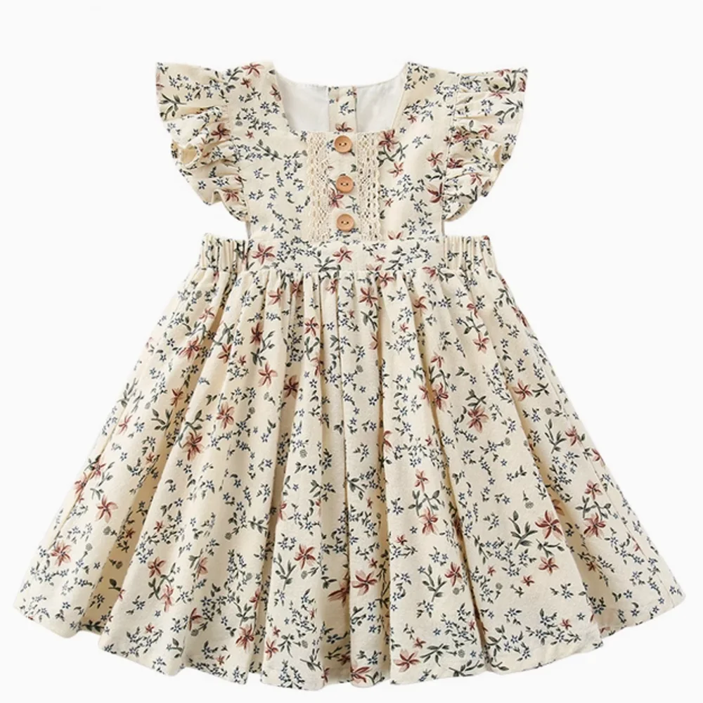 Vestidos infantiles para niñas con mangas volantes florales - Verano