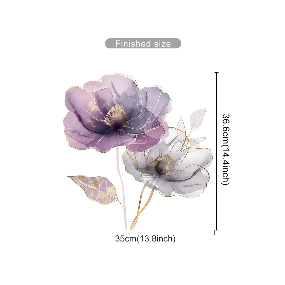 Pegatinas de pared florales extraíbles púrpuras para dormitorio - imagen 4